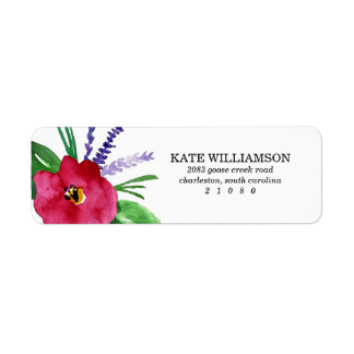 Modern Watercolor Flowers Return Address Label