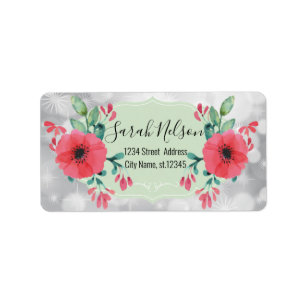 Modern Watercolor Flowers, Silver Sparkly Label