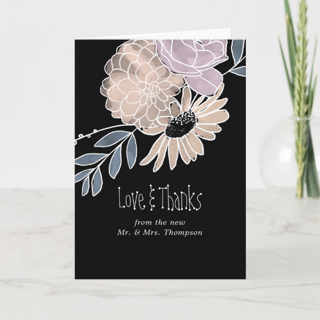 Modern Watercolor Flowers Wedding Photo Thank You  (Front)