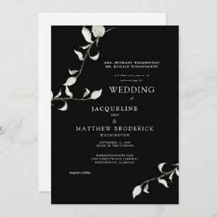 Modern Watercolor Foliage Black Wedding Invitation