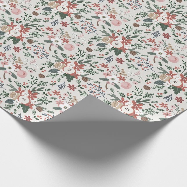 Modern Watercolor Foliage Holiday Pattern Wrapping Paper (Corner)