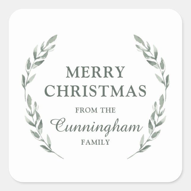 Modern Watercolor Foliage  Holiday Square Sticker (Front)