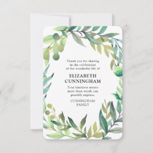 Modern Watercolor Foliage Memorial Thank You Card