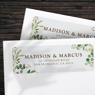 Modern Watercolor Foliage Wedding Return Address Label
