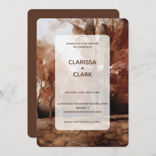 Modern Watercolor Forrest Fall Landscape Wedding Invitation