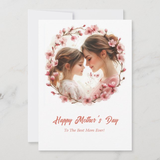 Modern Watercolor gentle mum and daughter Holiday Card (Front)