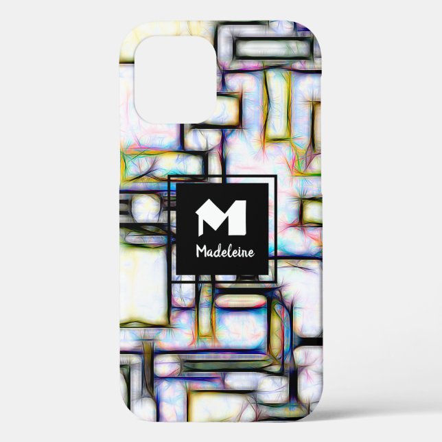 Modern Watercolor Geometric Elegant Monogram  Case-Mate iPhone Case (Back)