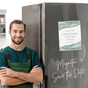 Modern watercolor gold accent save the date magnet