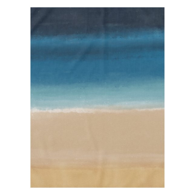 Modern Watercolor Gold Blue Beach Tablecloth (Front)