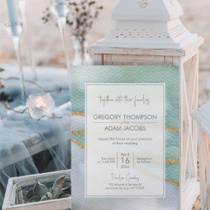 Modern Watercolor Gold Glitter Faultline Wedding Invitation