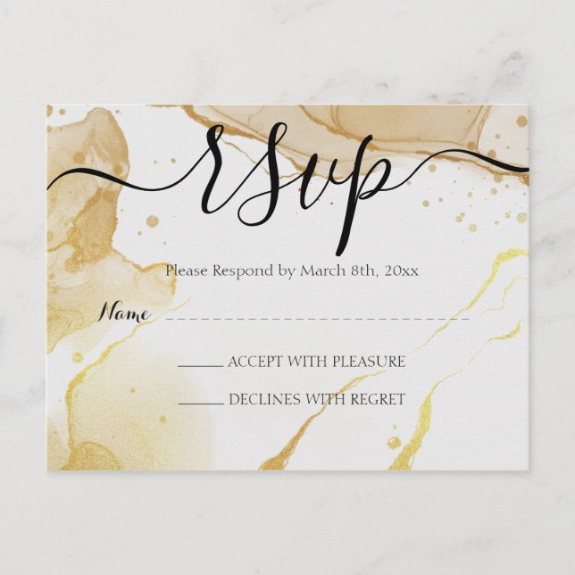 Modern Watercolor Gold RSVP Postcard (Front)