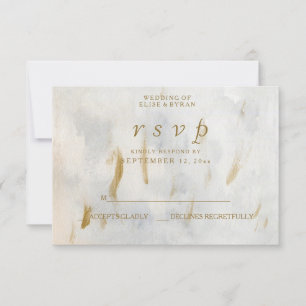 Modern Watercolor Gold White Marble Wedding RSVP Card