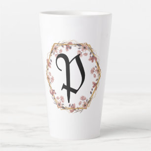 Modern watercolor gradient flowers Monogram Name Latte Mug