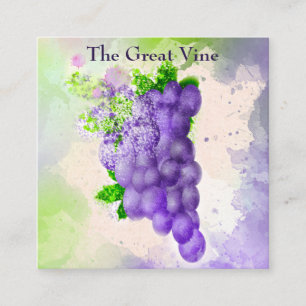 Modern Watercolor Grapes Vineyard or Restaurant  Square Business Card