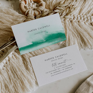Modern Watercolor   Green Business Card
