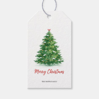 Modern Watercolor Green Christmas Tree Gift Merry  Gift Tags