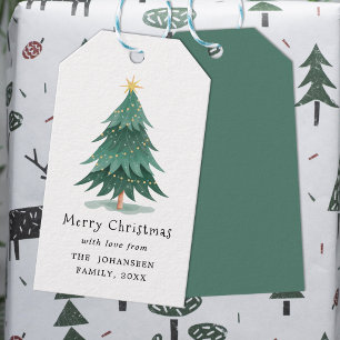 Modern Watercolor Green Christmas Tree Gift Tags