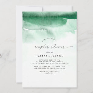 Modern Watercolor   Green Couples Shower Invitation