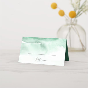 Modern Watercolor Green Folded Wedding Place Card