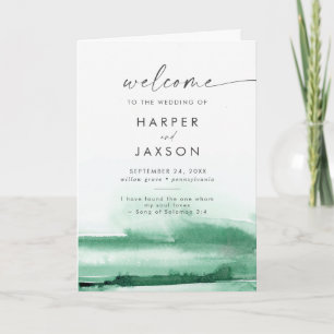Modern Watercolor   Green Folded Wedding Program