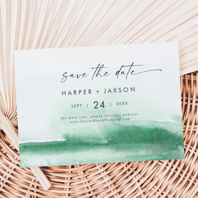 Modern Watercolor | Green Horizontal Save The Date (Creator Uploaded)