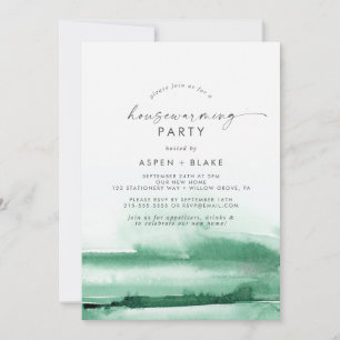 Modern Watercolor Green Housewarming Party Invitation