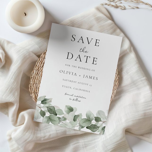 Modern Watercolor Green Leaf Elegant Wedding Save The Date (Creator Uploaded)