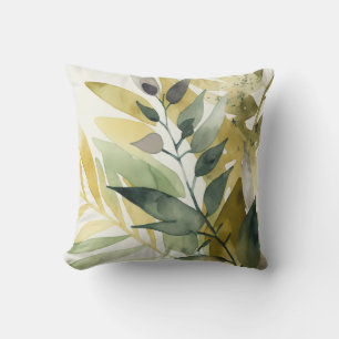 Modern Watercolor Green Leaf Pattern Cushion
