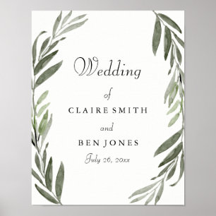 Modern Watercolor Green Leaf Wedding Poster
