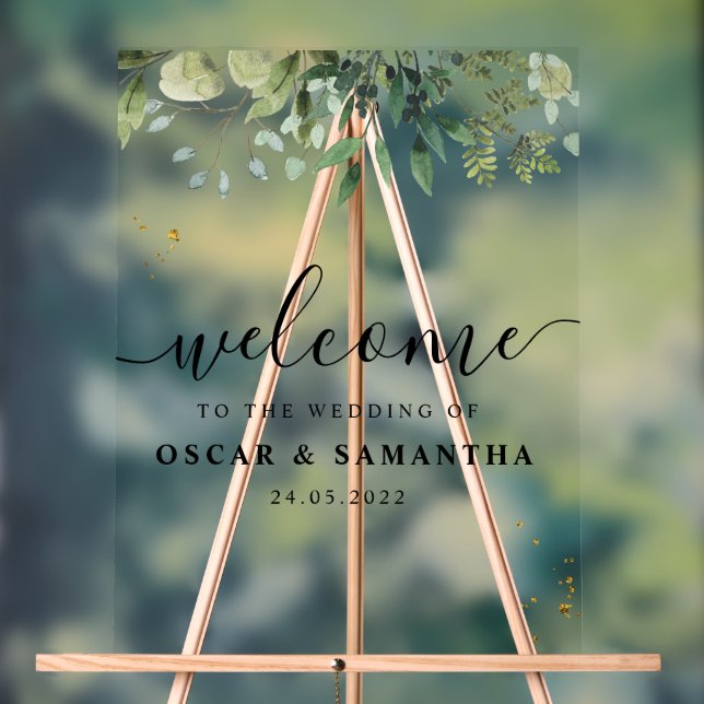 Modern Watercolor Green Leaves Branch Acrylic Sign (Neutral)