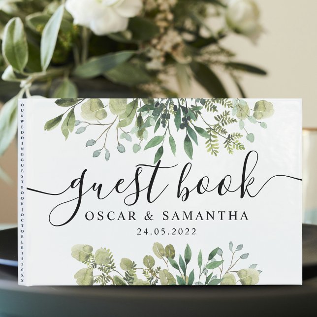 Modern Watercolor Green Leaves Branch Guest Book (Creator Uploaded)