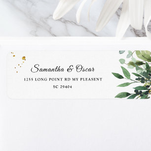 Modern Watercolor Green Leaves Branch Return Address Label