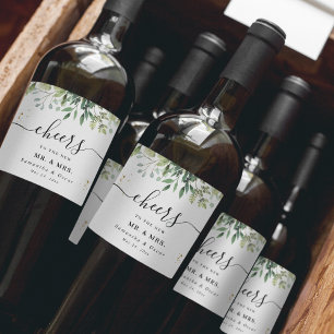 Modern Watercolor Green Leaves Branch Wine Label