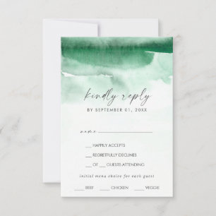 Modern Watercolor   Green Menu Choice RSVP Card