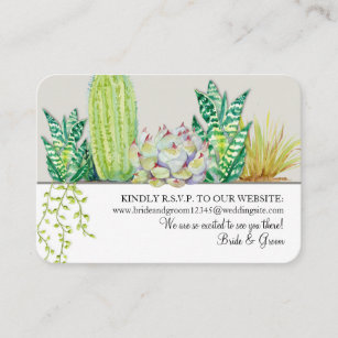Modern Watercolor Green n Grey Cactus Website RSVP Business Card