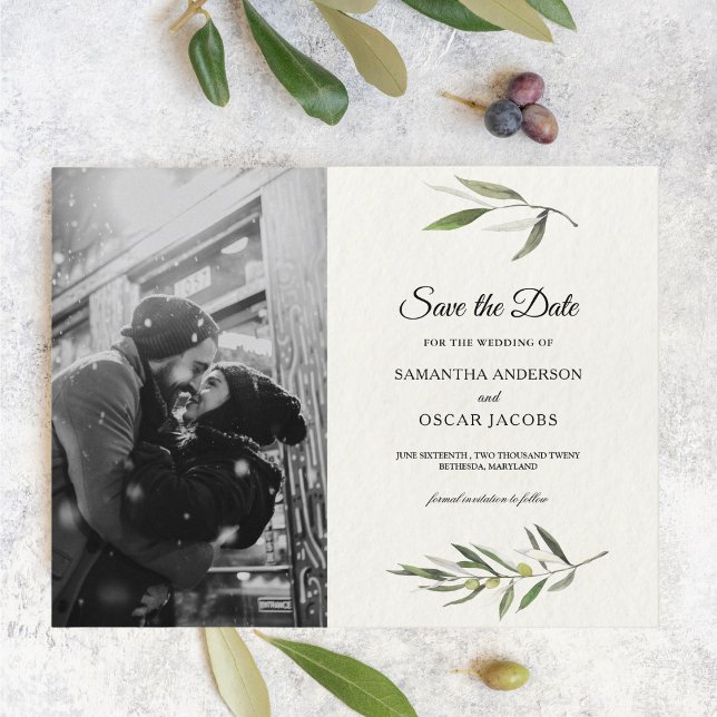 Modern Watercolor Green Olive Branch Announcement Postcard (Creator Uploaded)