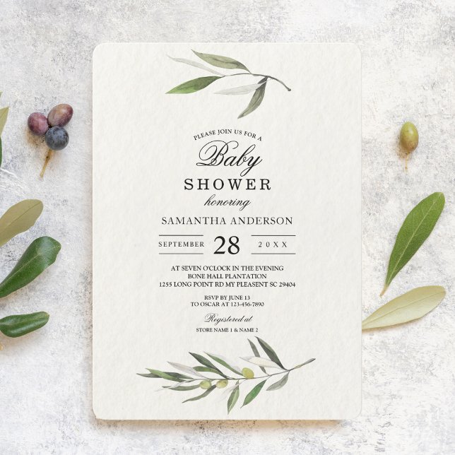 Modern Watercolor Green Olive Branch Invitation (Creator Uploaded)