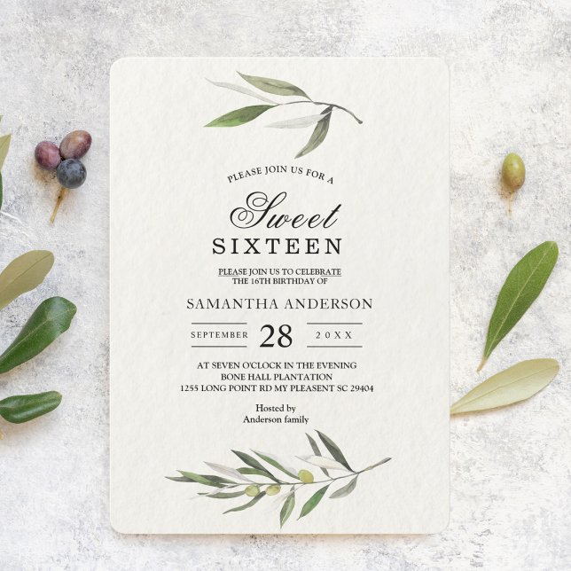 Modern Watercolor Green Olive Branch Invitation (Creator Uploaded)