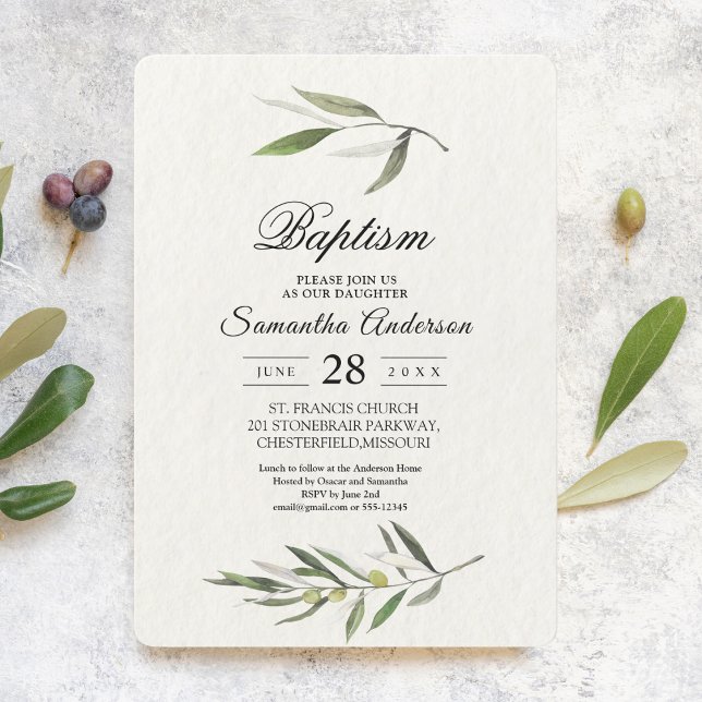 Modern Watercolor Green Olive Branch Invitation (Creator Uploaded)