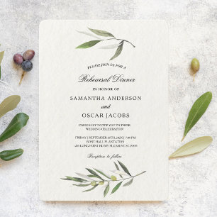 Modern Watercolor Green Olive Branch Invitation