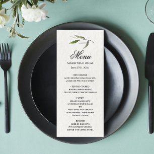 Modern Watercolor Green Olive Branch Menu