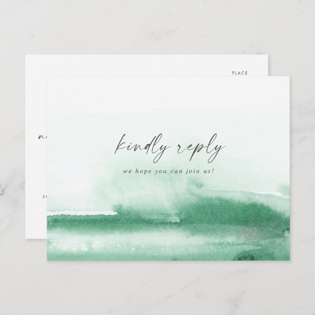 Modern Watercolor Green Song Request RSVP Postcard (Front/Back)