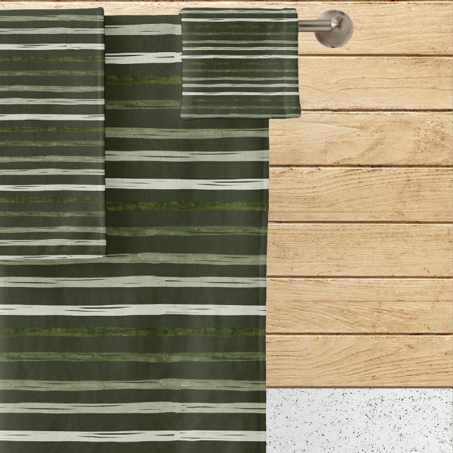 Modern Watercolor Green Stripes Bath Towel Set (Creator Uploaded)