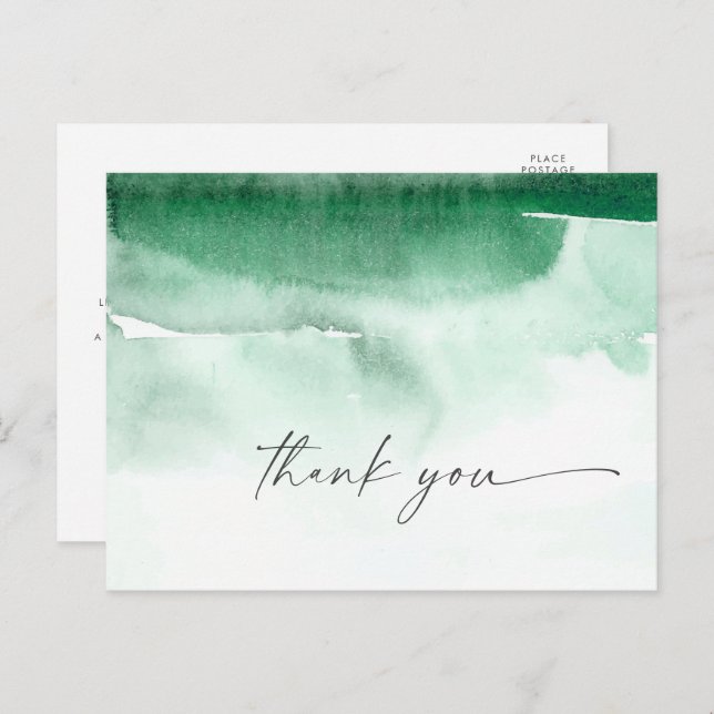 Modern Watercolor | Green Thank You Postcard (Front/Back)