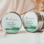 Modern Watercolor | Green Thank You Wedding Favour Classic Round Sticker<br><div class="desc">These modern watercolor green thank you wedding favour stickers are perfect for a stylish contemporary wedding reception. The minimalist, classic and elegant design collection features simple water colour paint brush strokes in pretty jewel tones. Personalise the sticker labels with your names, the event (if applicable), and the date. These stickers...</div>