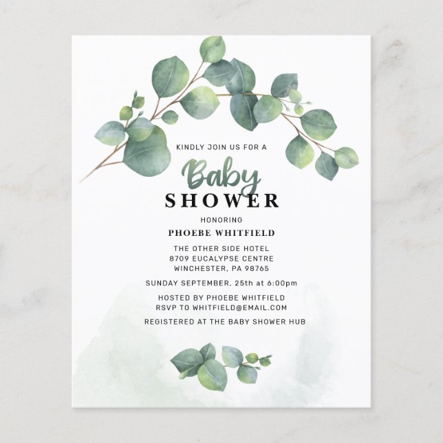 Modern Watercolor Greenery Baby Shower Invitation (Front)