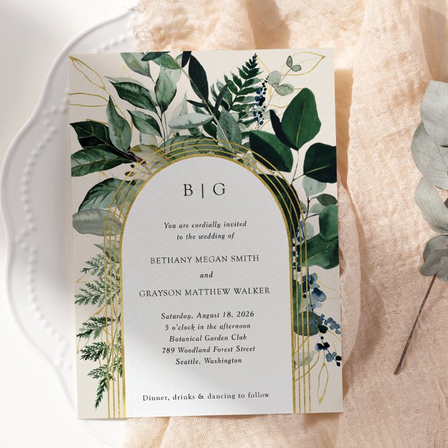 Modern watercolor Greenery beige, garden wedding Invitation (Creator Uploaded)