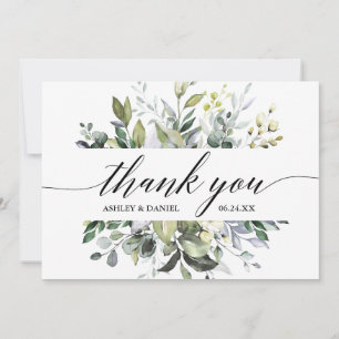 Modern Watercolor Greenery Calligraphy Wedding  Thank You Card