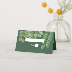Modern Watercolor Greenery Emerald Green Wedding Place Card