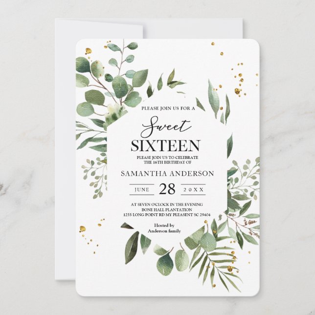 Modern Watercolor Greenery Eucalyptus Green Frame  Invitation (Front)